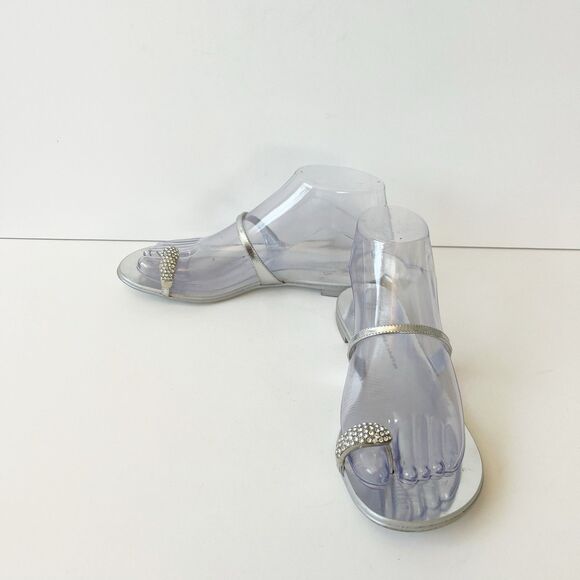 Giuseppe Zanotti Ring Silver Flat Sandals Crystal Embellished Toe Size 6/36 - Picture 8 of 14